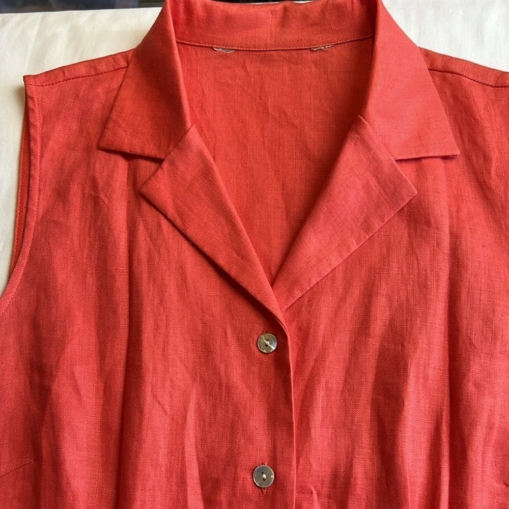 Long maxi, 100% linen, orange, pearl button sheath dress SZ L